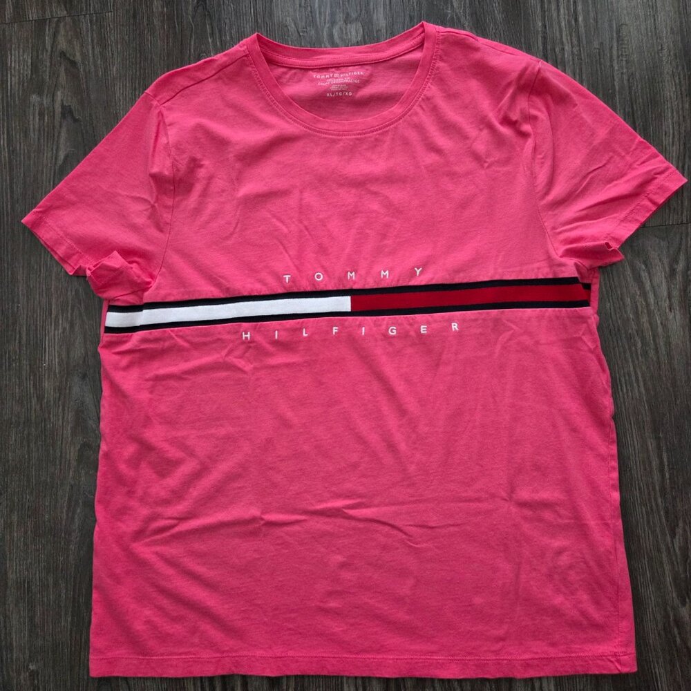 Tommy Hilfiger Embroidered Flag Stripe Logo T-Shirt
